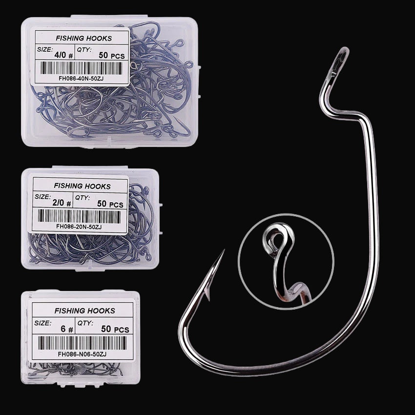 Driftline Barbed Crank Hooks boxes and hook on dark studio background