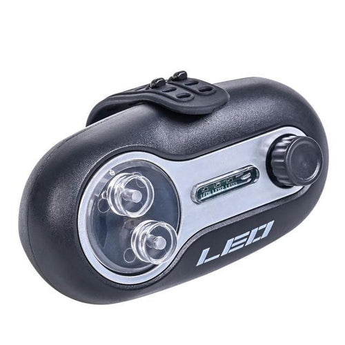 Fishing rod bite alarm in blue showing LED indicator light