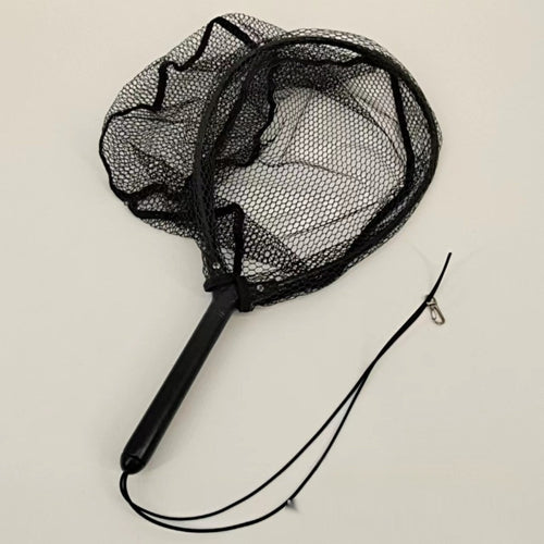Fishing landing net showing rubber-hung mesh detail