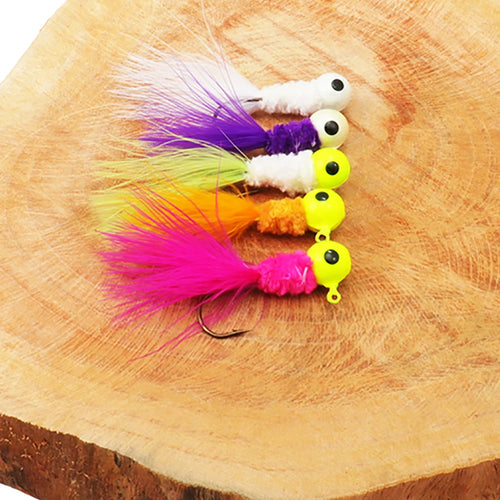 Driftline Feather Jig Head Lure Kit — assorted 5-pack feather jig hooks for crappie and walleye fishing