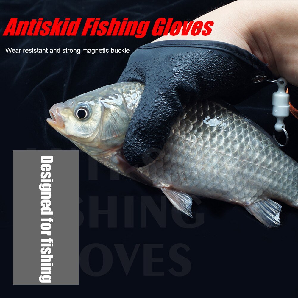 Fishing glove protecting hand from fins