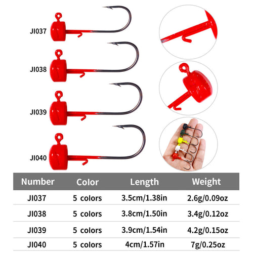 Mushroom jig hooks in multiple colors