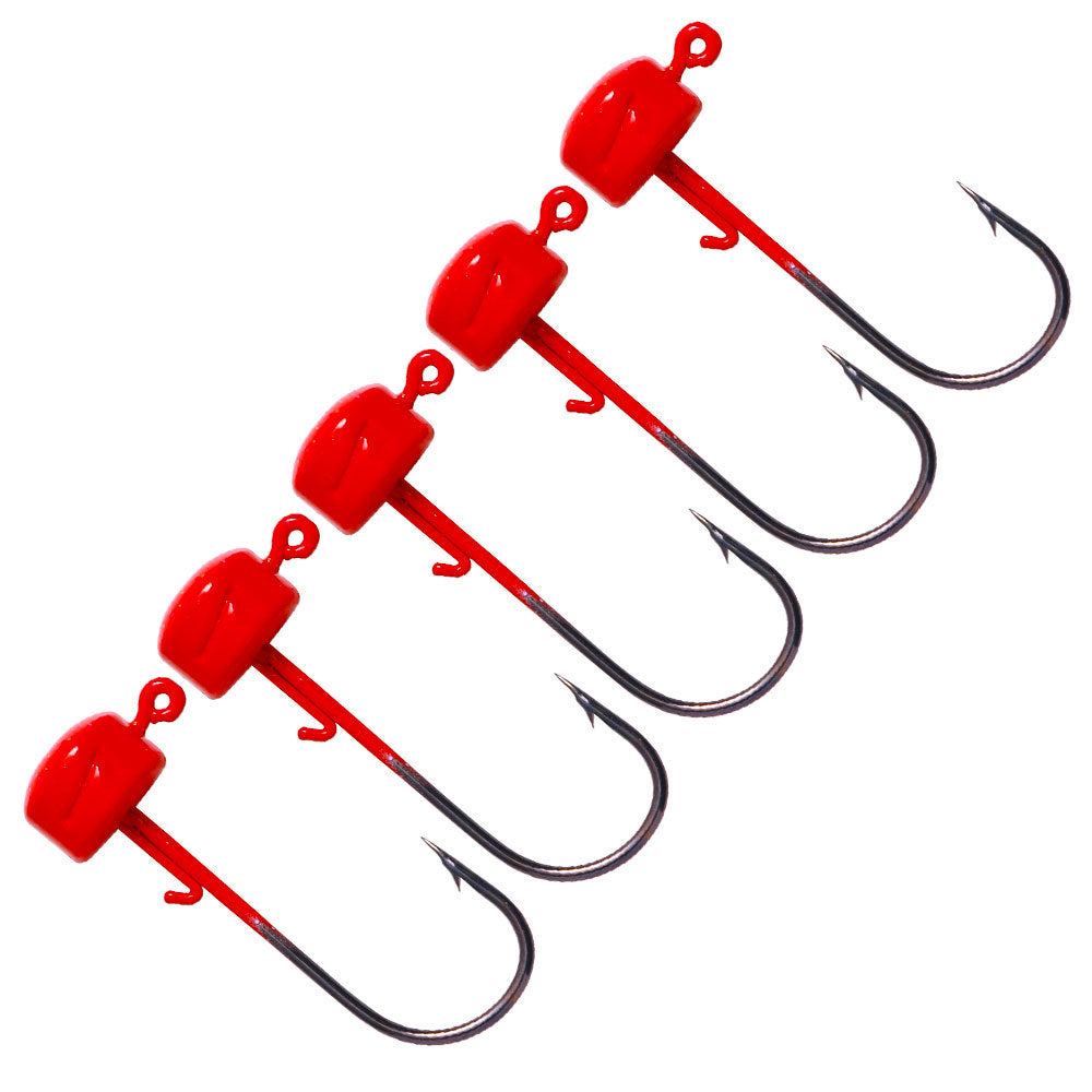 Jig hook close-up showing mushroom head