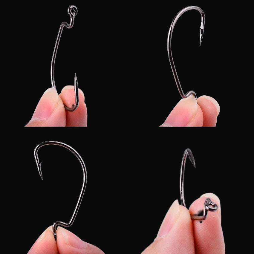 Driftline High-Carbon Steel Barbed Crank Hooks detail on dark studio background